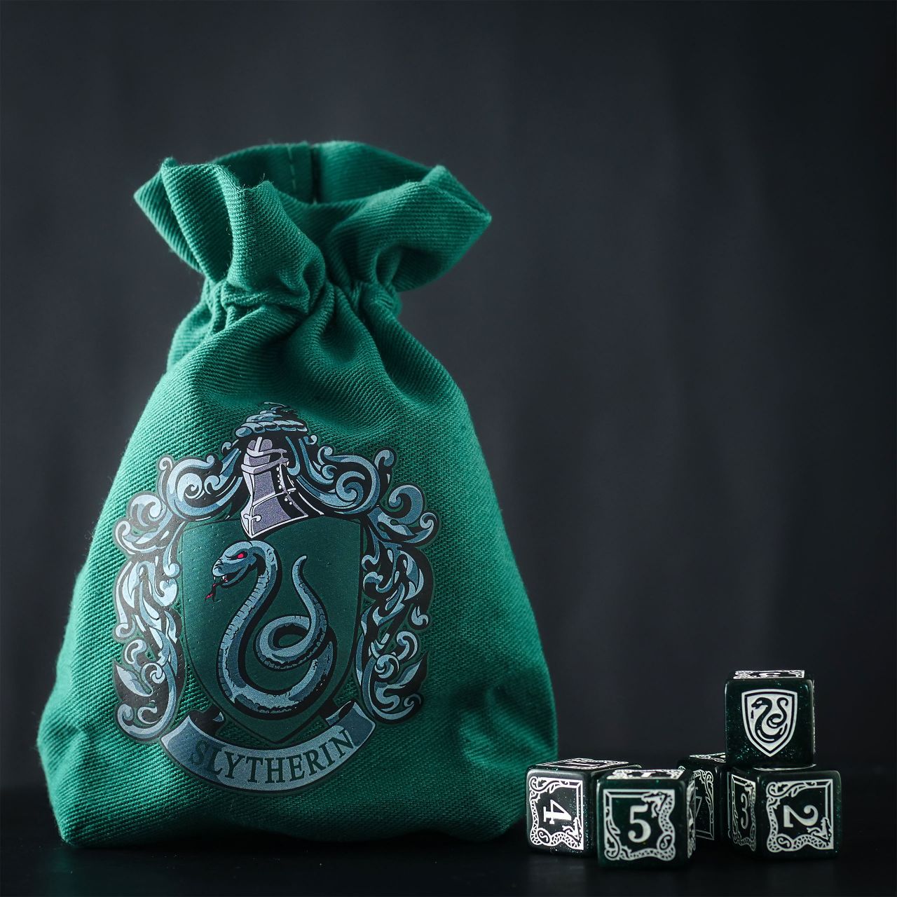 Harry Potter Slytherin RPG Würfel Set 5tlg mit Würfelbeutel grün