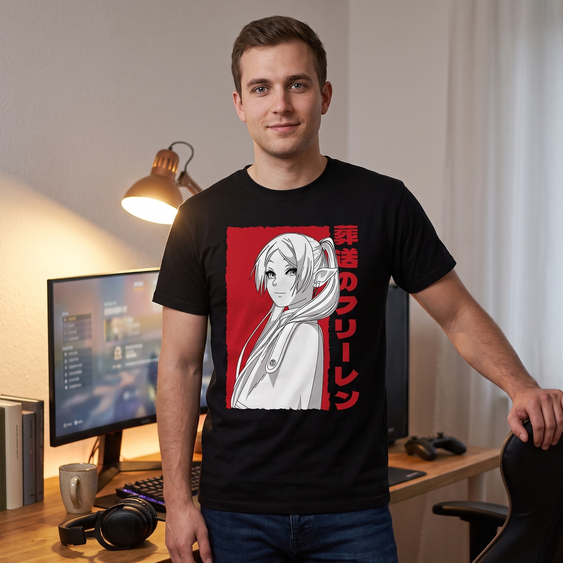 Camiseta de Elfa Mágica para fans de Frieren negra
