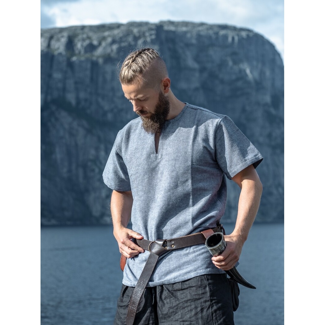 Medieval Viking Tunic Edmund Short Sleeve Blue-Grey