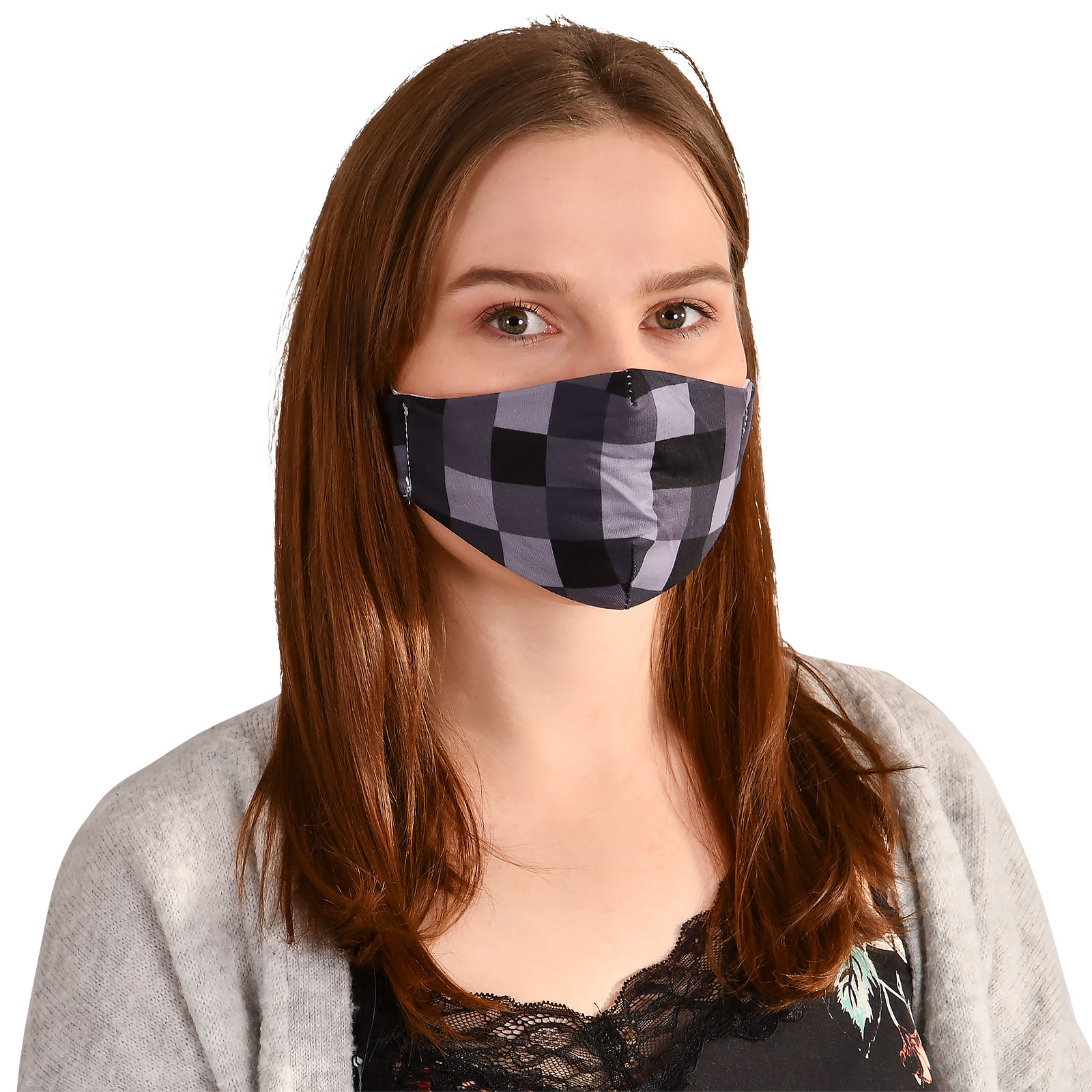 Pixel Gesichtsmaske für Minecraft Fans grau