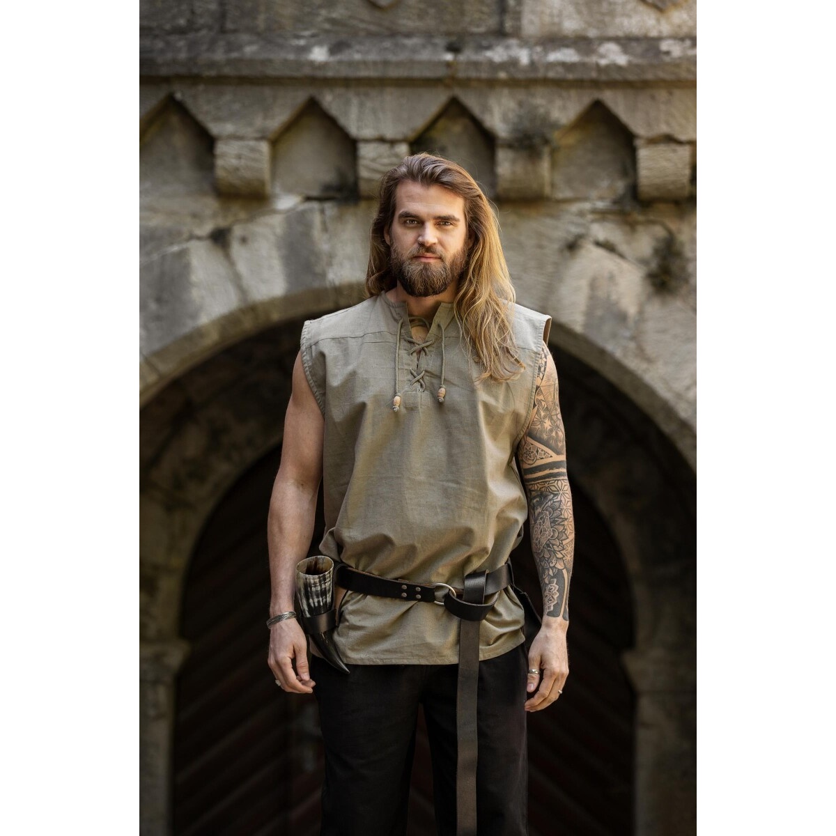 Medeltida snörskjorta Jean ärmlös beige