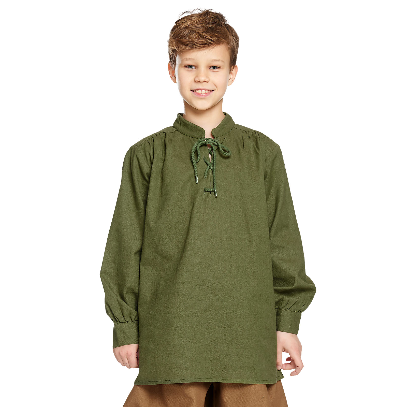 Chemise médiévale pour enfants avec laçage arrière noble vert