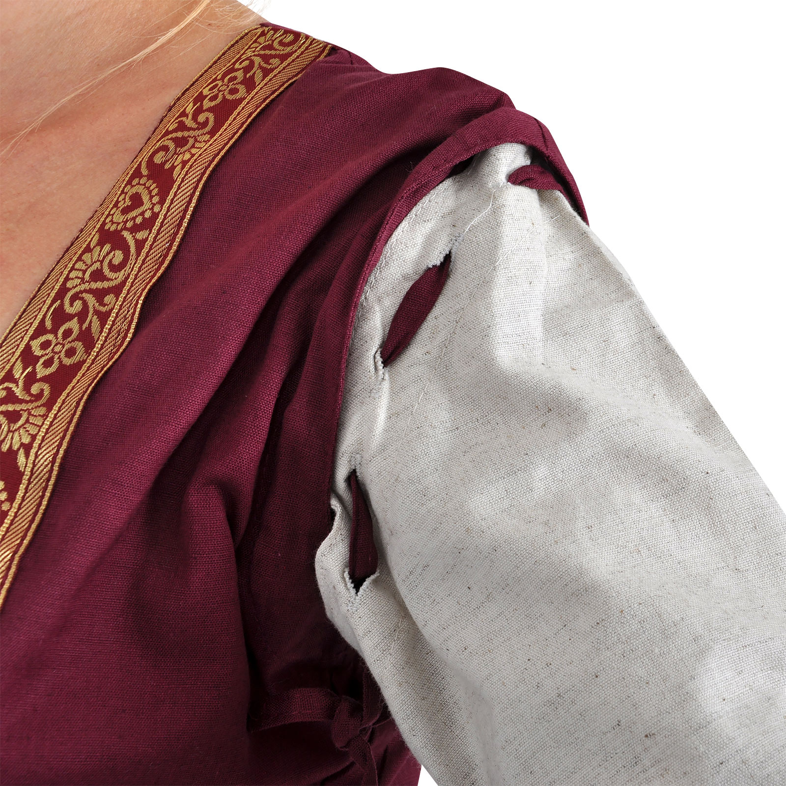 Mittelalter Kleid Applonia mit abnehmbaren Ärmeln natur-bordeaux