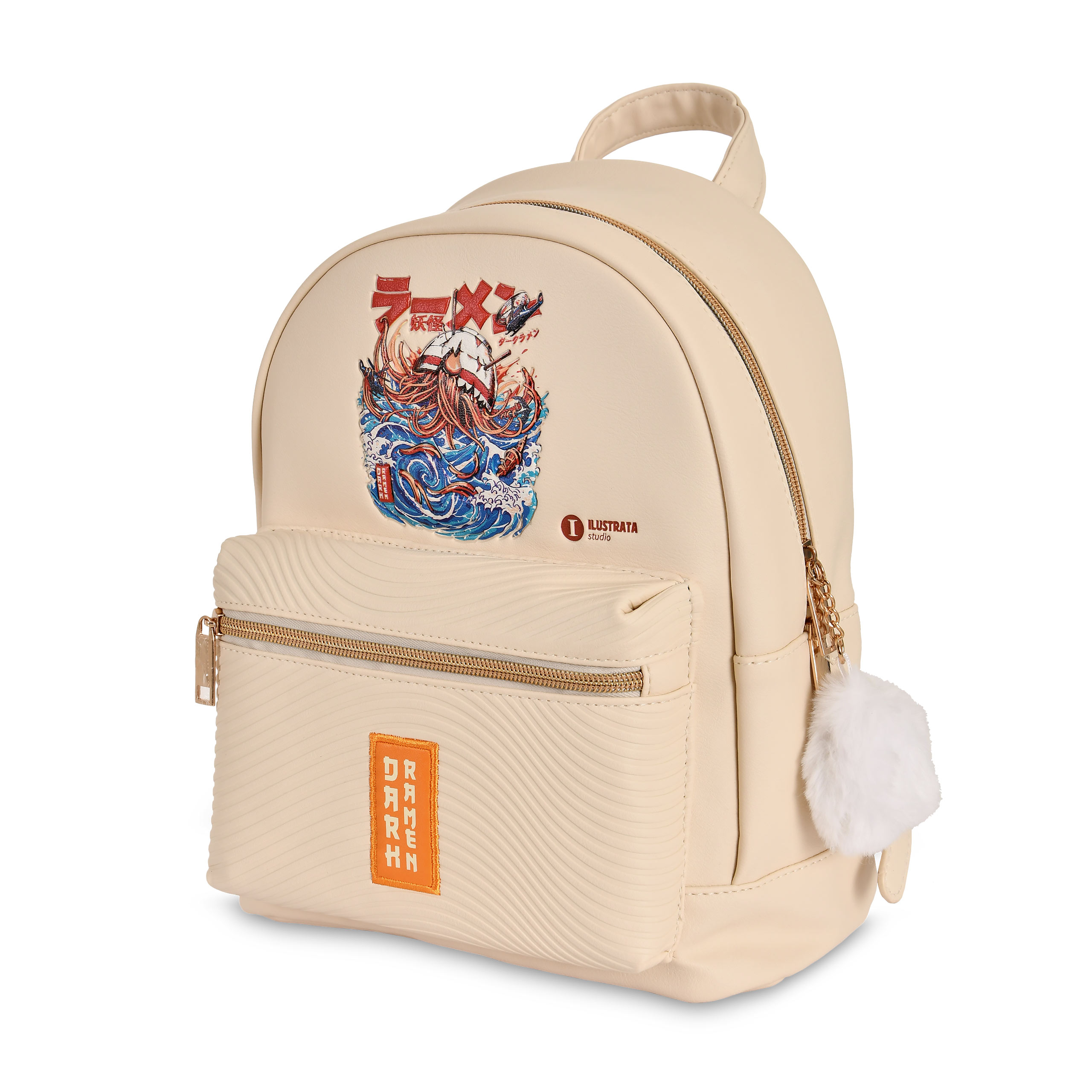 Ilustrata - Dark Ramen Backpack with Pom Pom Pendant beige
