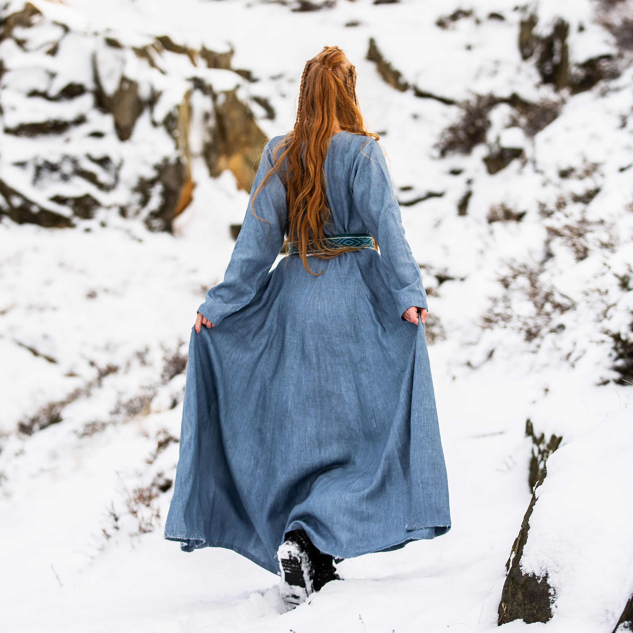 Medieval Dress Linen Blue
