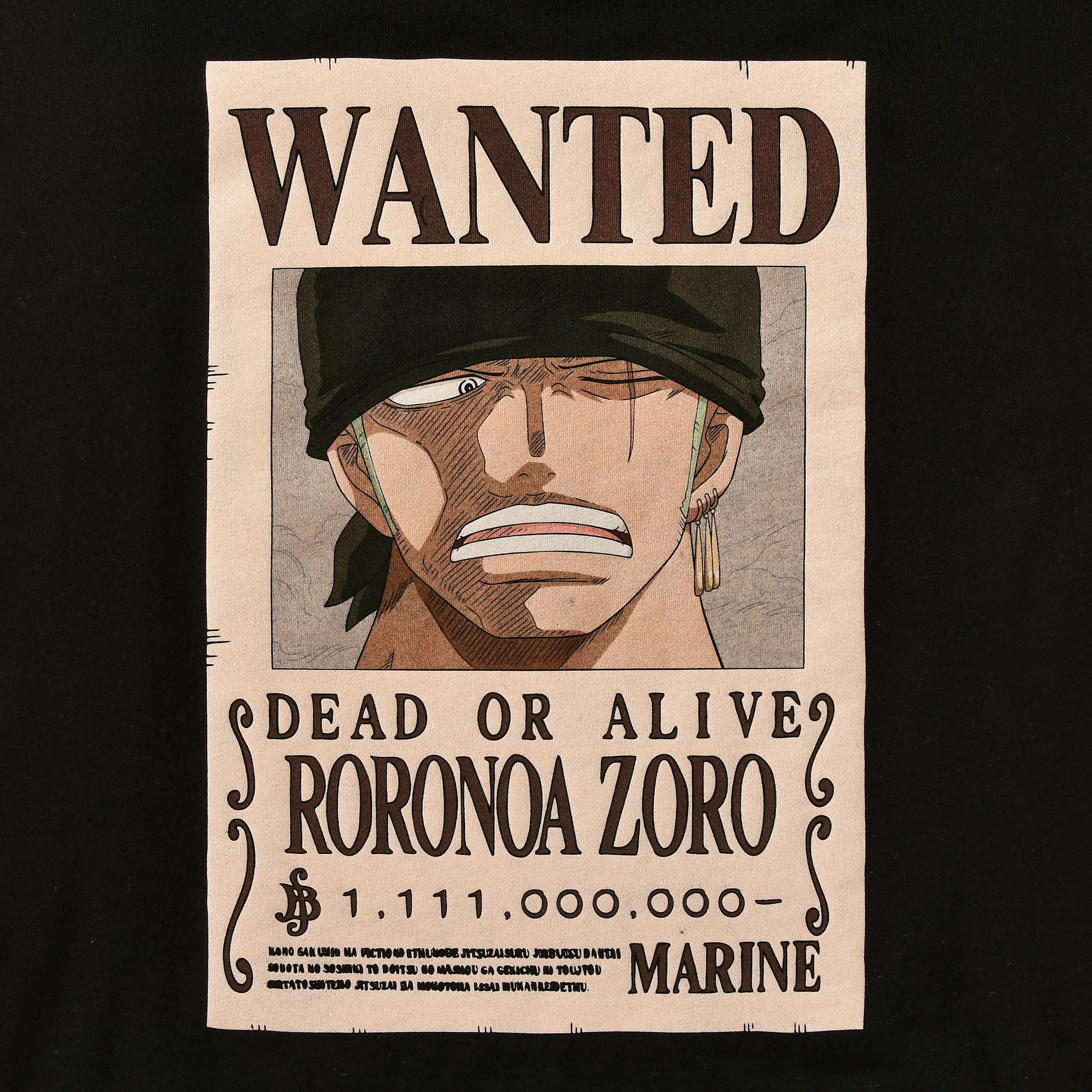 One Piece - Camiseta Wanted Roronoa Zoro negra
