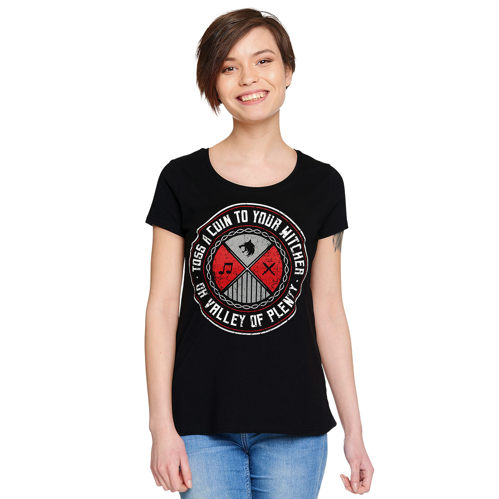Toss a Coin Damen T-Shirt für Witcher Fans schwarz