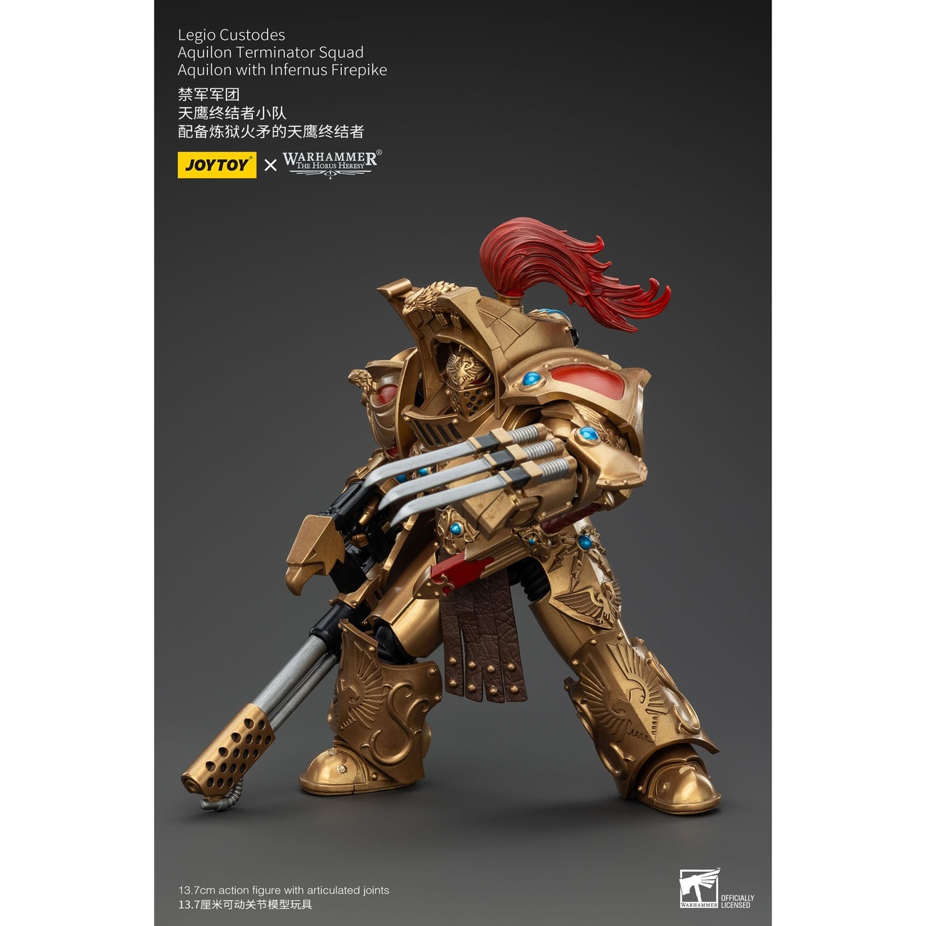 Warhammer The Horus Heresy Figurine articulée 1/18 Legio Custodes Aquilon Terminator Squad Aquilon avec Infernus Firepike 14 cm