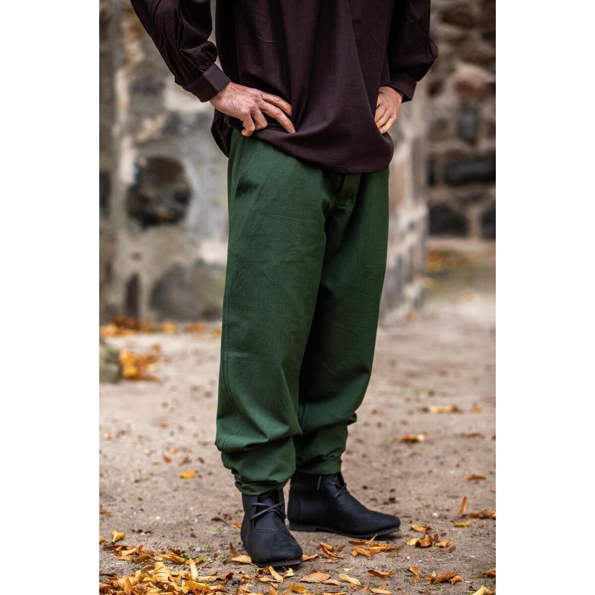Pantaloni medievali Linhart con allacciatura in vita verde