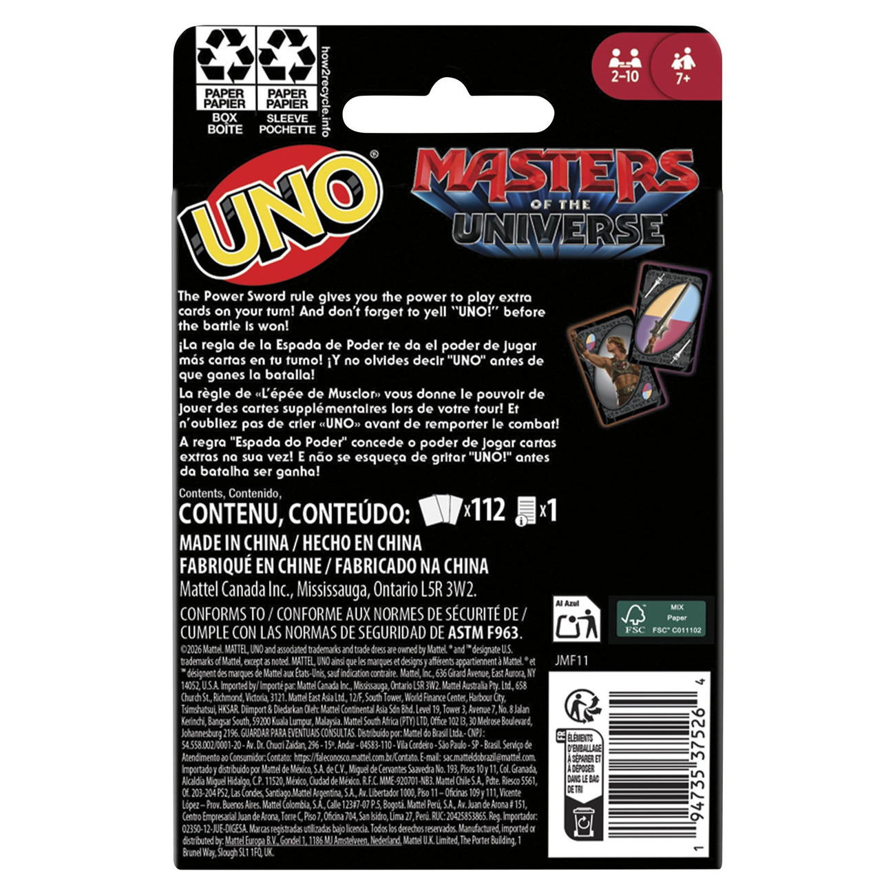 Masters of the Universe 2026 Movie – Juego de cartas UNO
