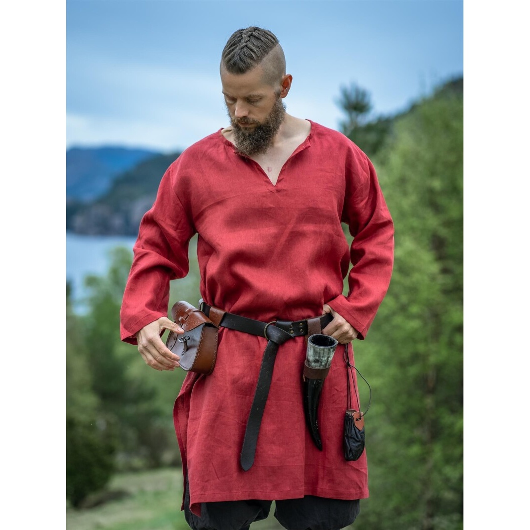 Średniowieczna lniana tunika Halvar czerwona
