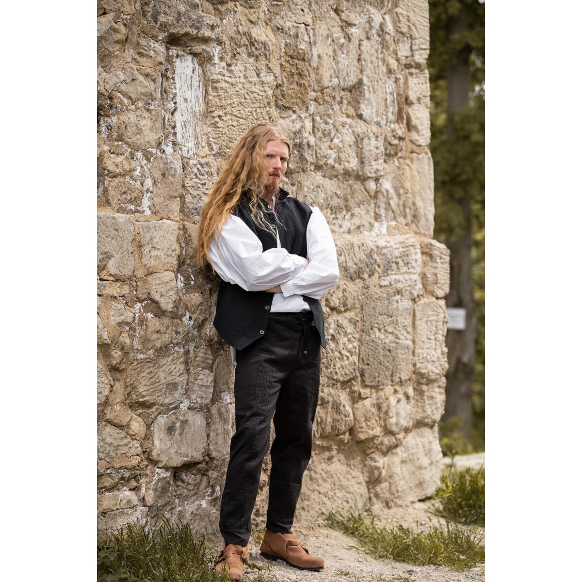 Pantaloni medievali Oskar con cucitura decorativa nero