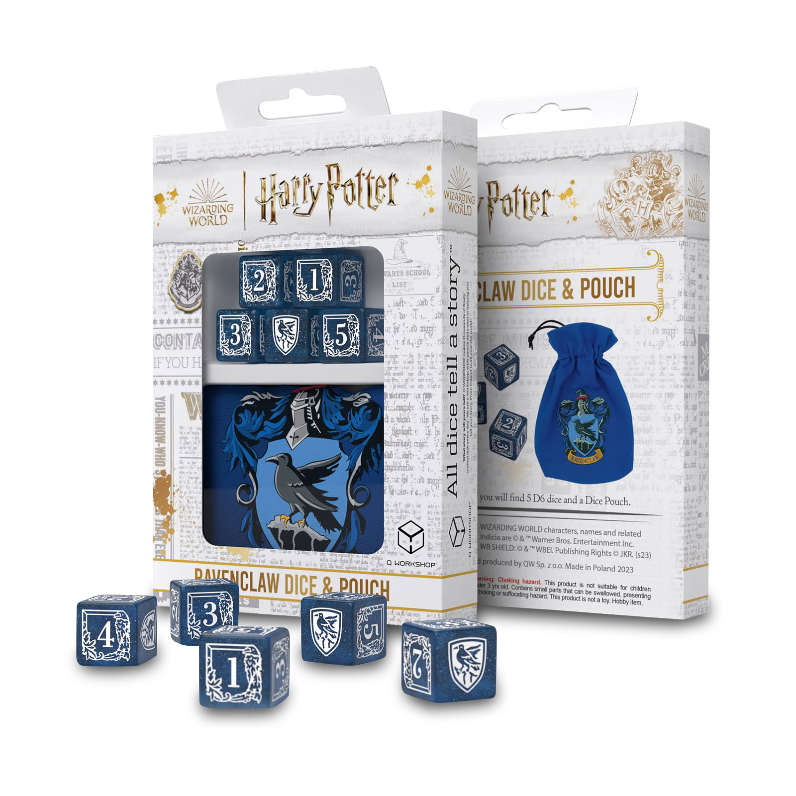 Harry Potter - Ravenclaw RPG Dobbelstenen Set 5-delig met Dobbelstenen Zakje Blauw