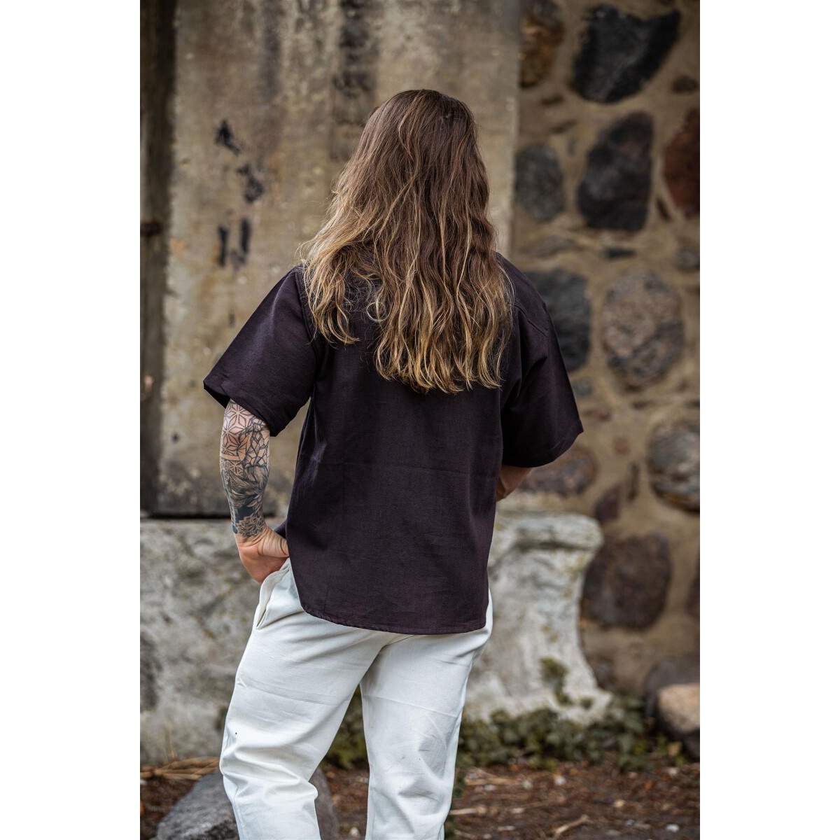 Camisa medieval Erik manga corta marrón