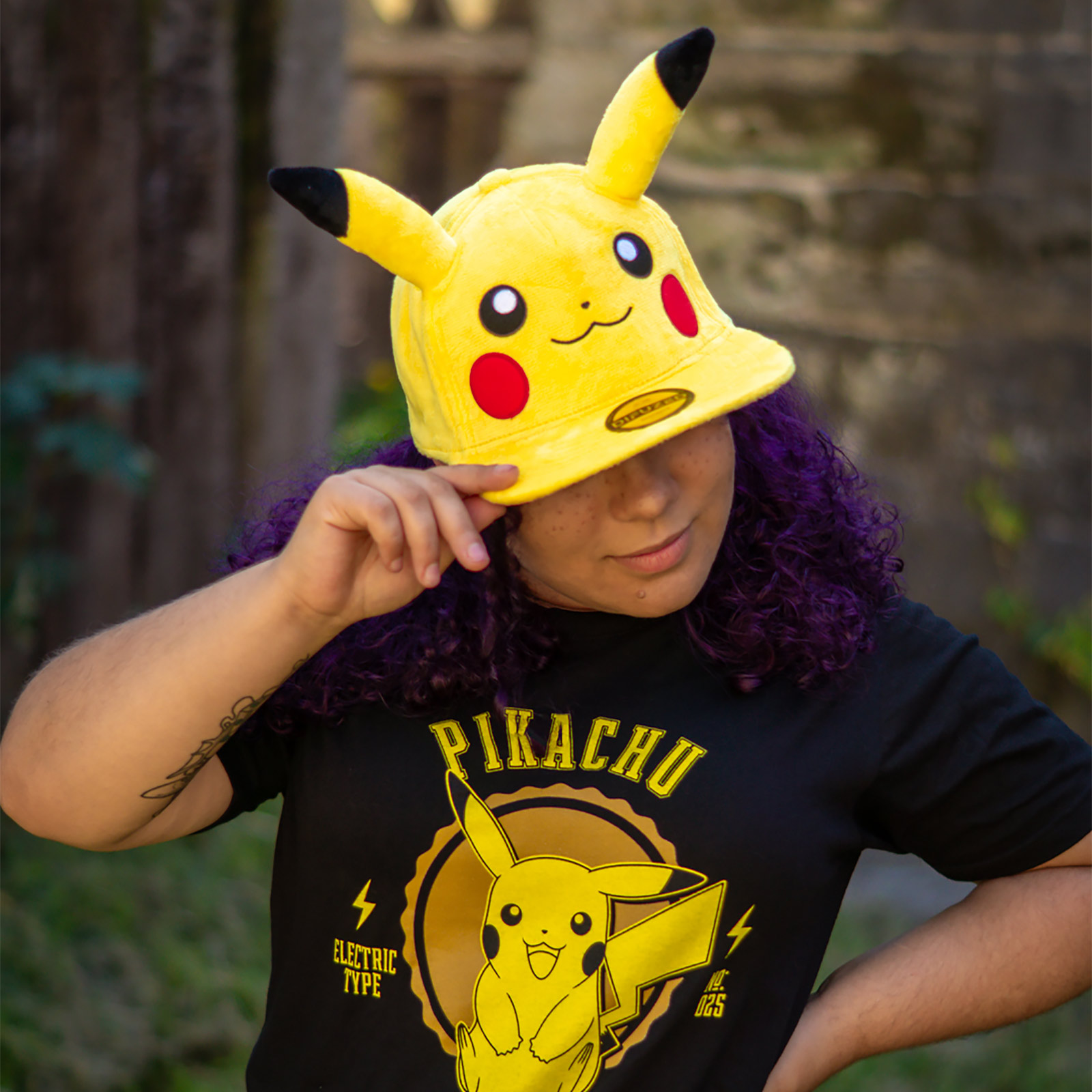Pokemon - Casquette Snapback en peluche Pikachu