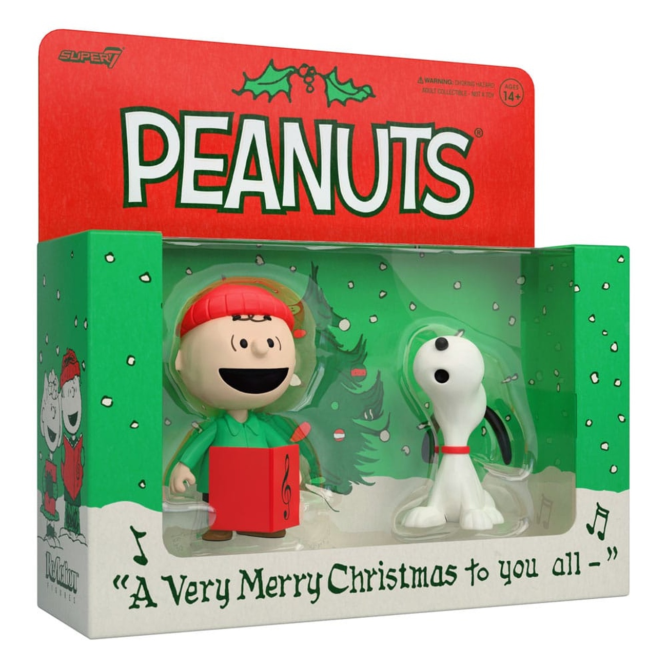 Peanuts ReAction Pack de 2 figuras de acción Charlie Brown y Snoopy (Villancicos) 10 cm