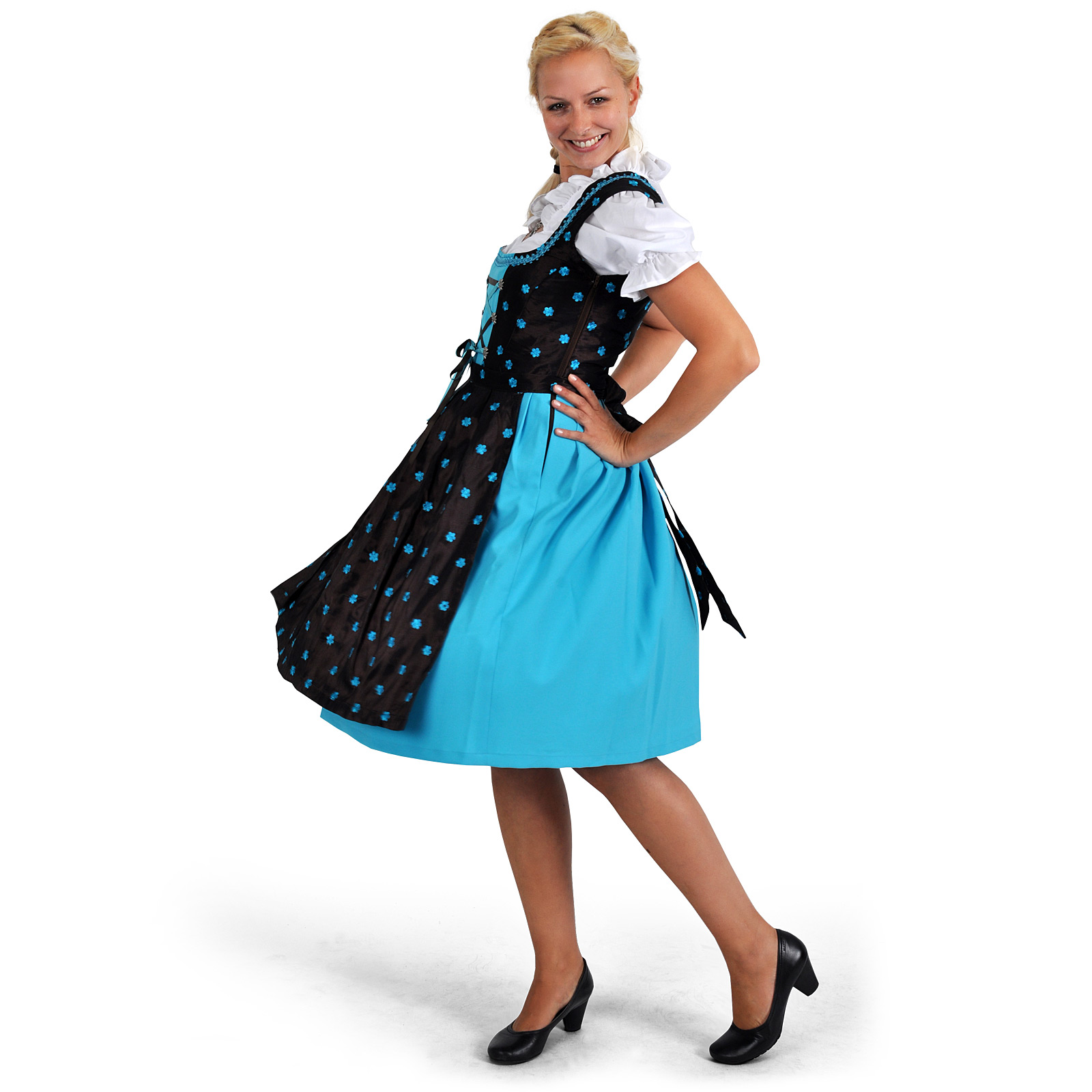 Edelweiss Dirndl - Brown/Turquoise Traditional Dress with Blouse Insert