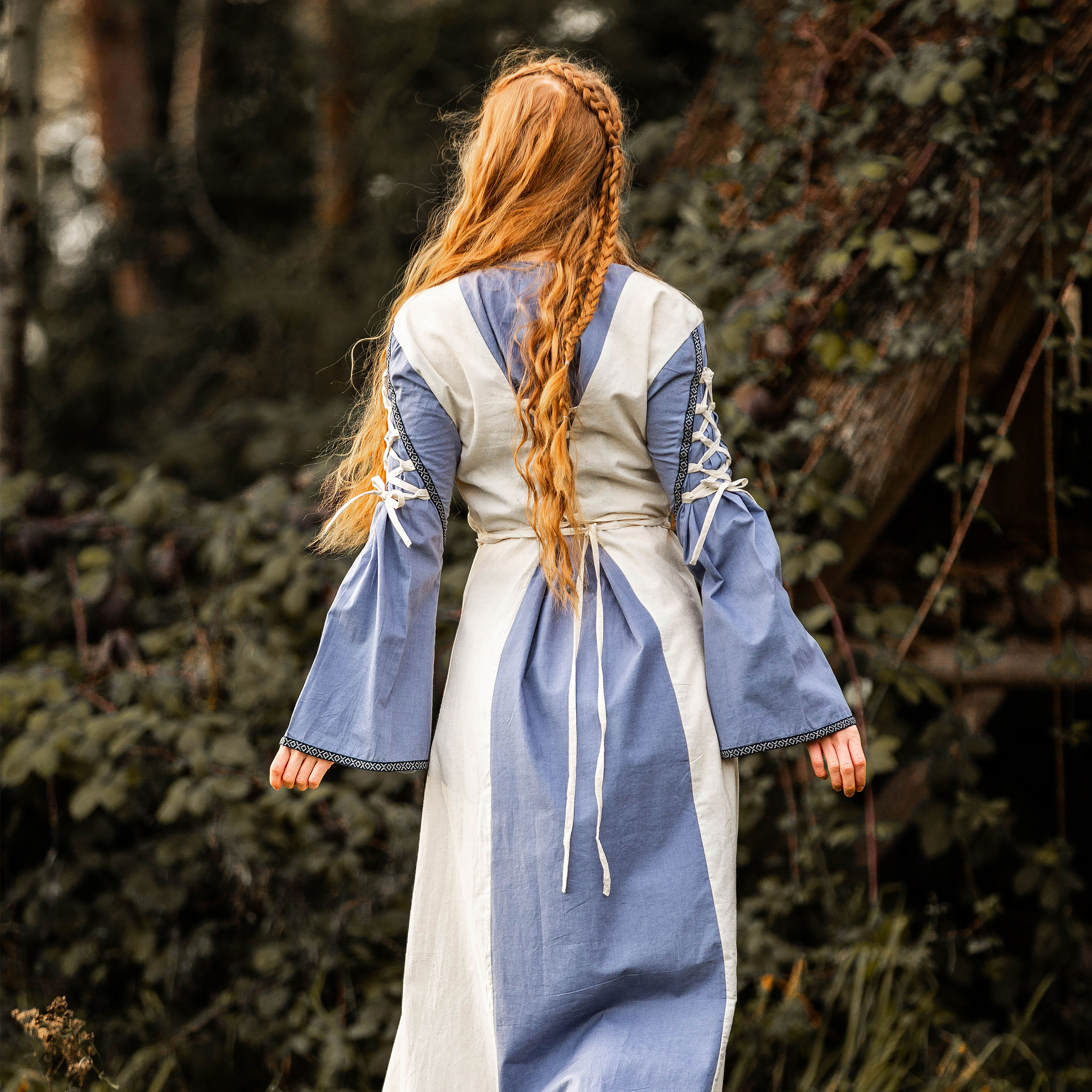 Mittelalter Kleid mit Schnürung blau-natur
