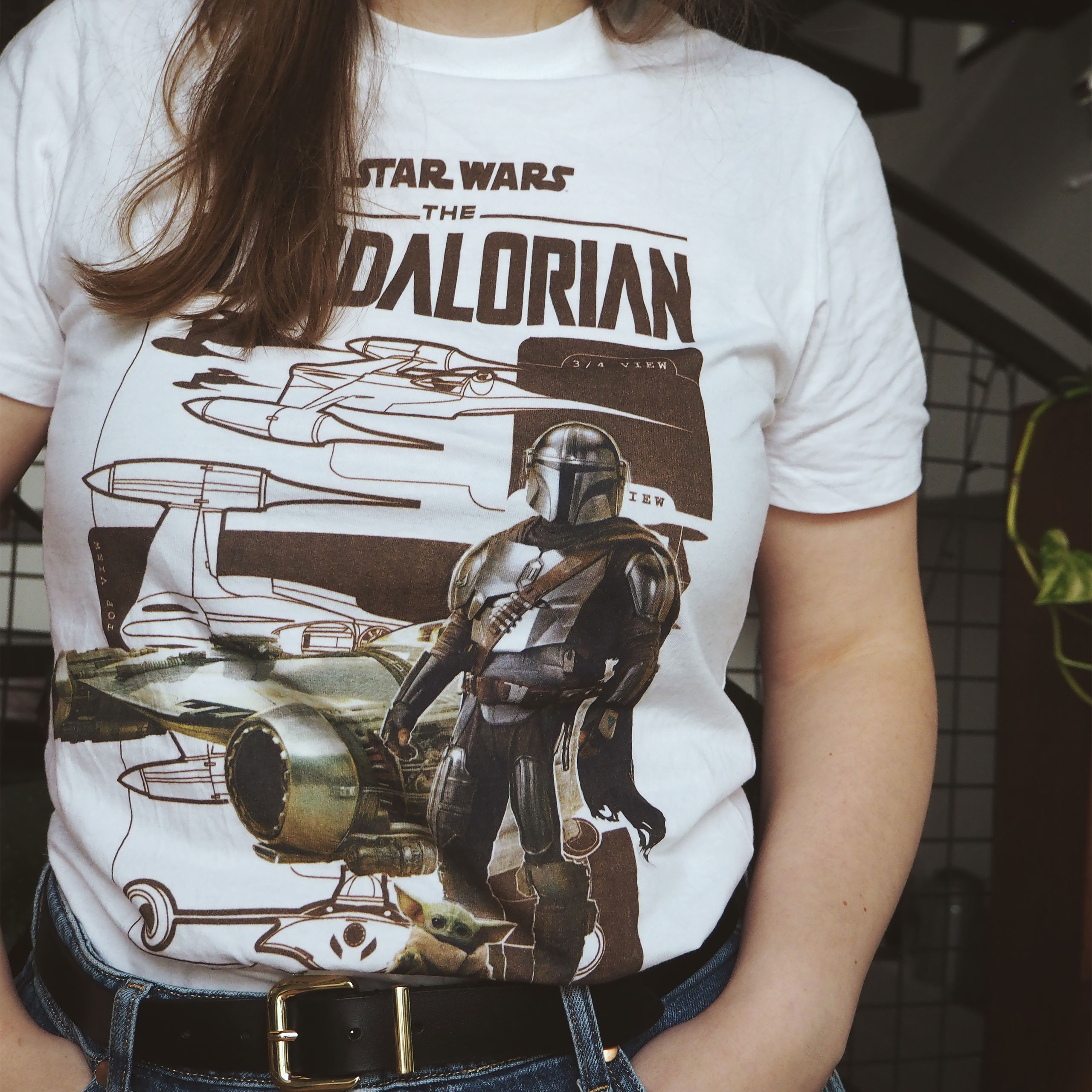 T-shirt bianca di Grogu e Mandaloriano - Star Wars The Mandalorian