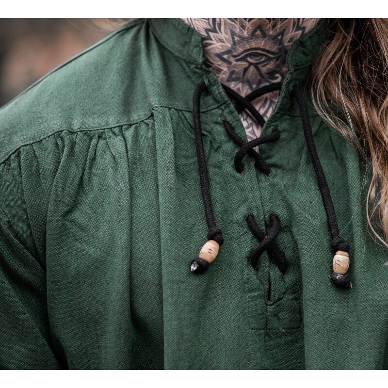 Medieval Stand-Up Collar Lace-Up Shirt Georg mottled green