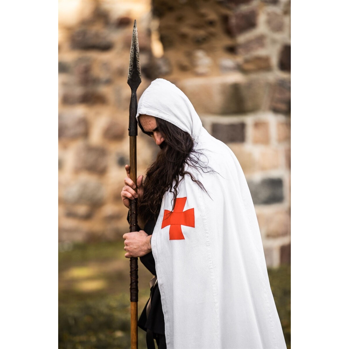 Capa medieval de los Templarios Baldwin blanco-rojo