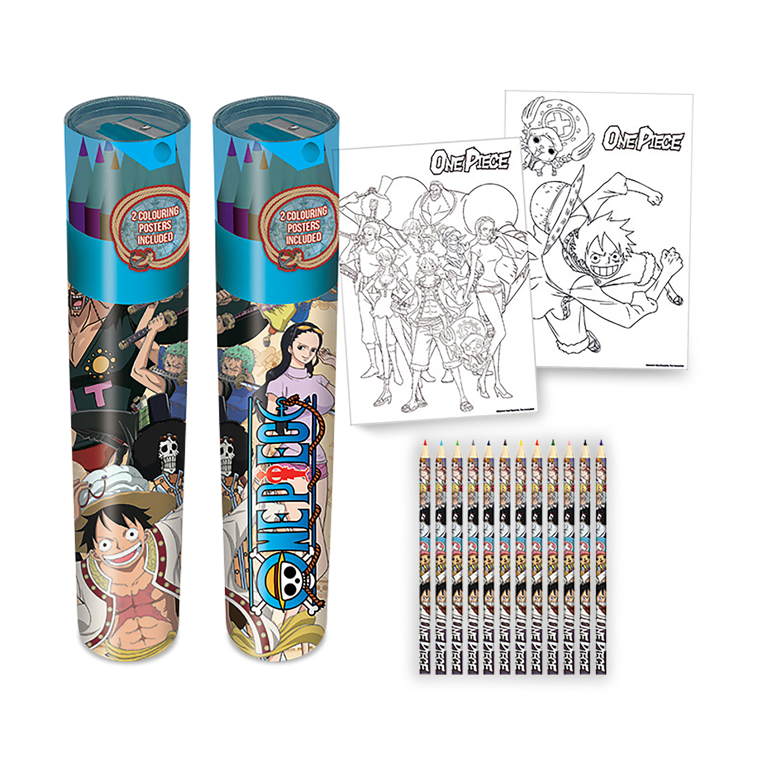 One Piece - Pencil box 12 piece set with 2 coloring pages