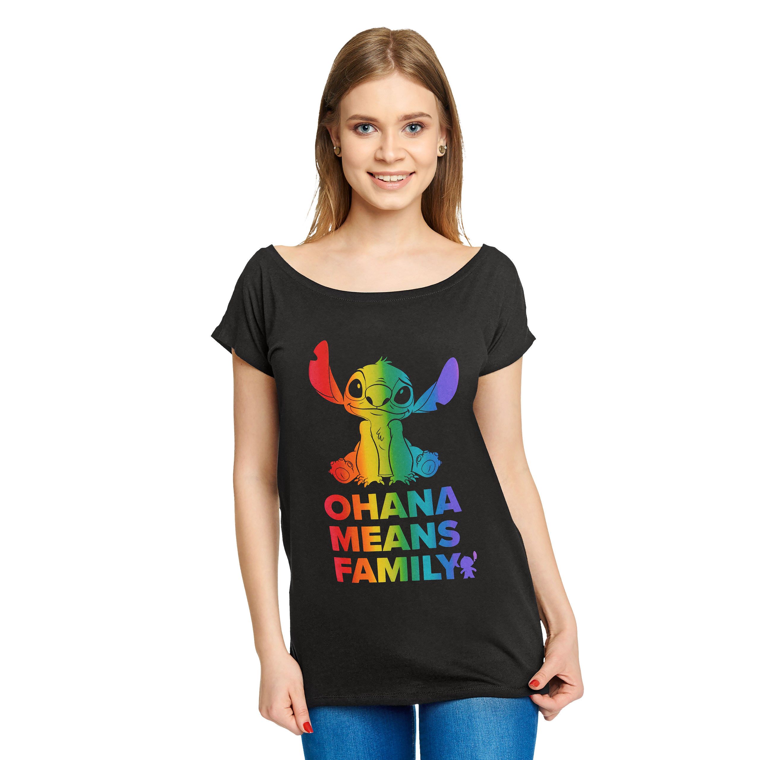 Lilo & Stitch - Ohana Rainbow Pride T-Shirt Damen Loose Fit