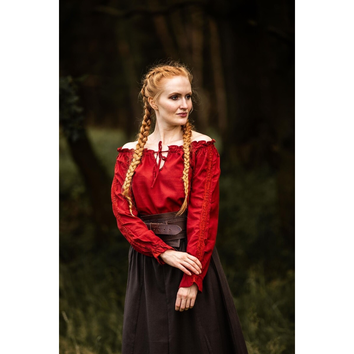 Blusa medievale con pizzo Bettina rossa