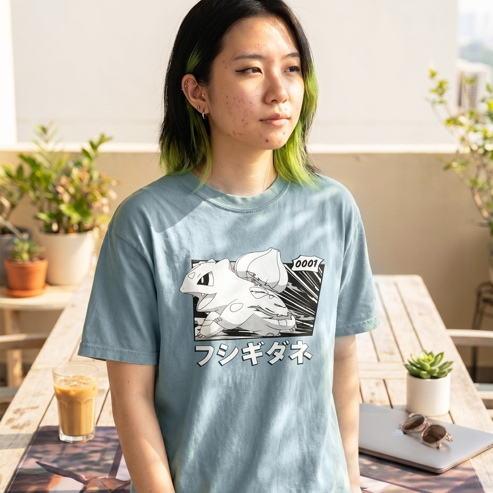 Pokémon - Camiseta vintage Bulbasaur Katakana