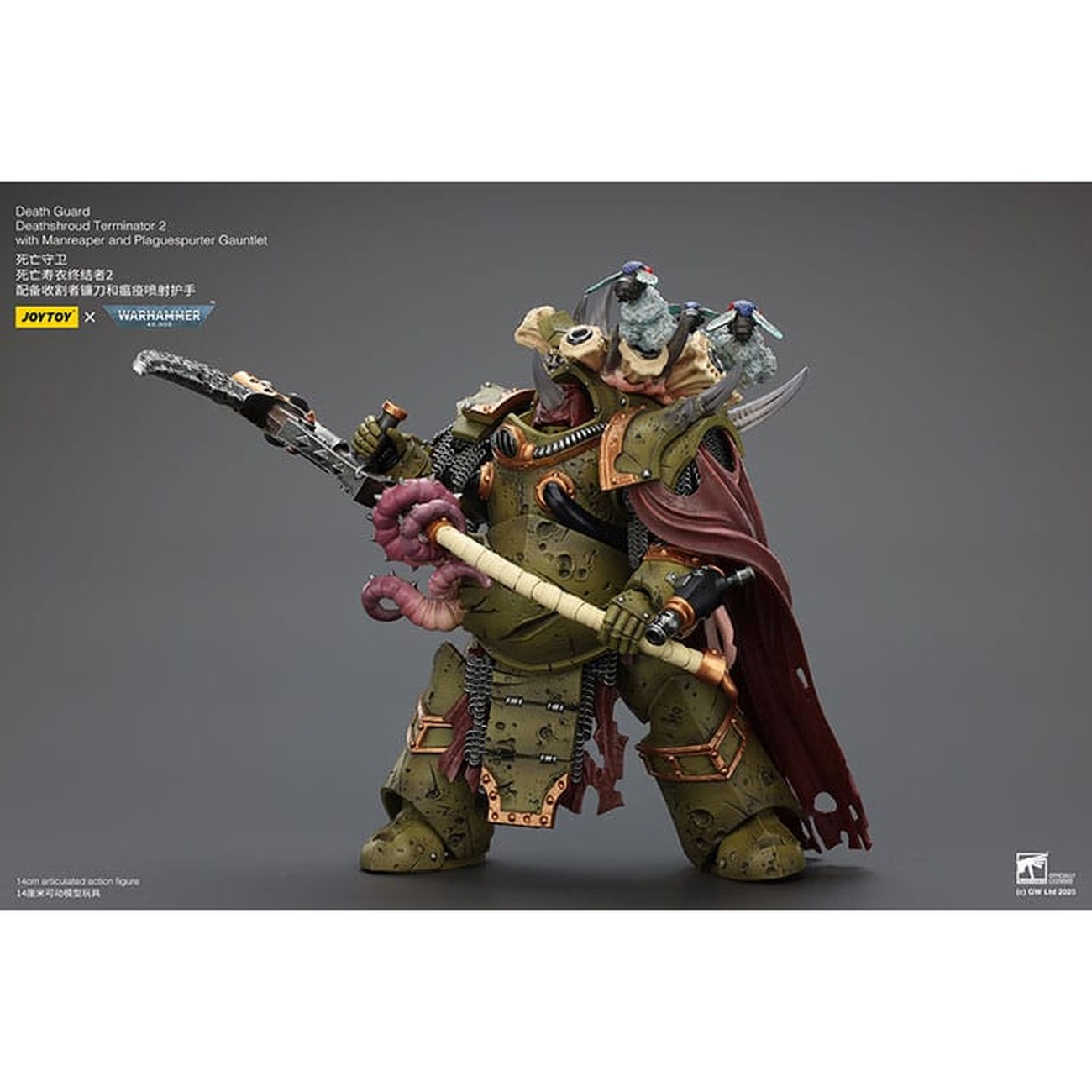 Warhammer 40k Actionfigur 1/18 Death Guard Deathshroud Terminator 2 with Manreaper and Plaguespurter Gauntlet 14 cm
