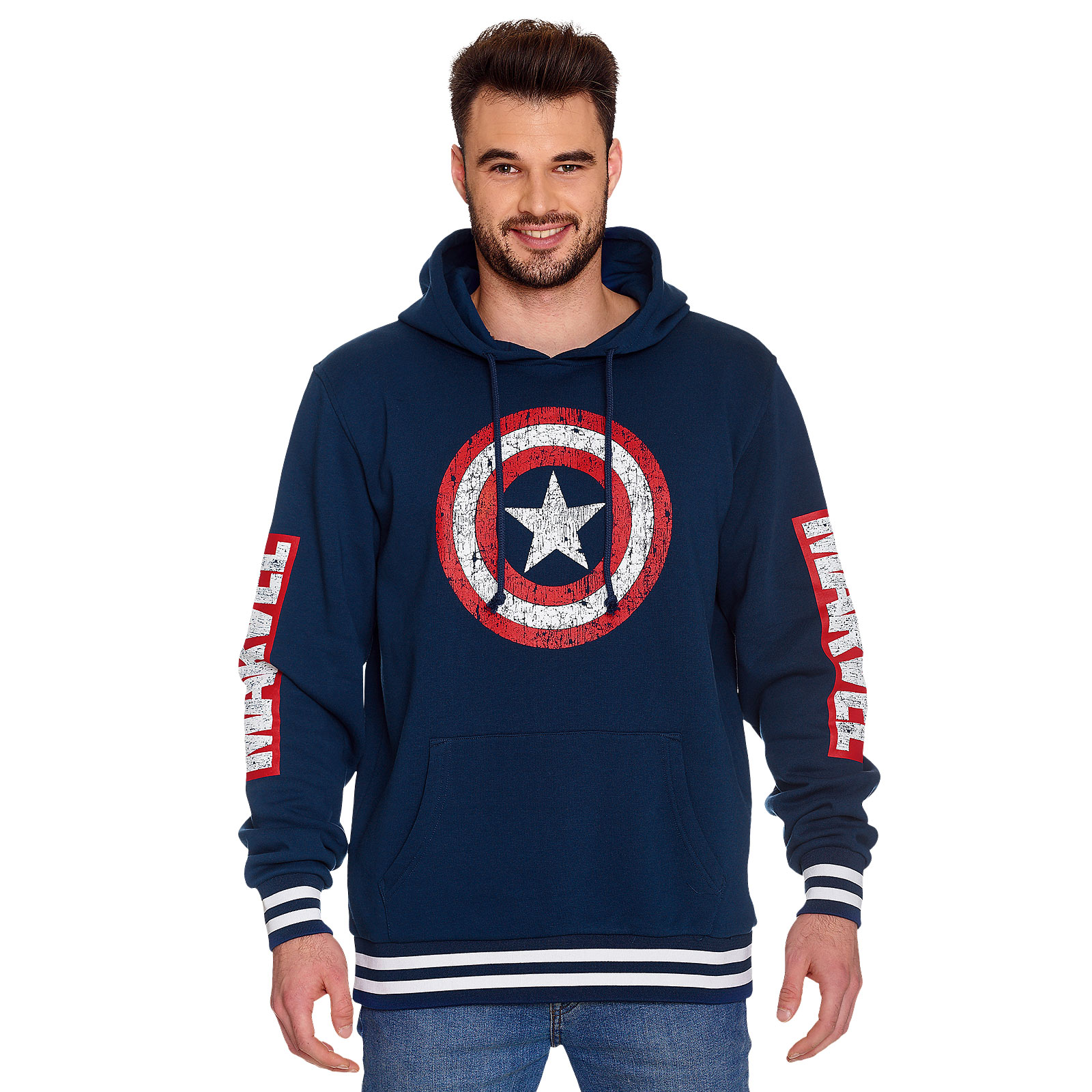 Captain America - Sweat à capuche avec logo Shield Distressed bleu