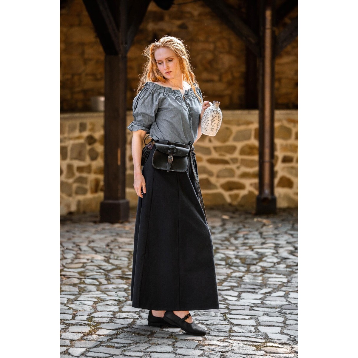 Chemisier médiéval à manches courtes Verena bleu