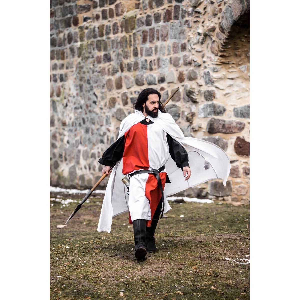 Capa medieval del caballero templario Arnulf blanco-rojo