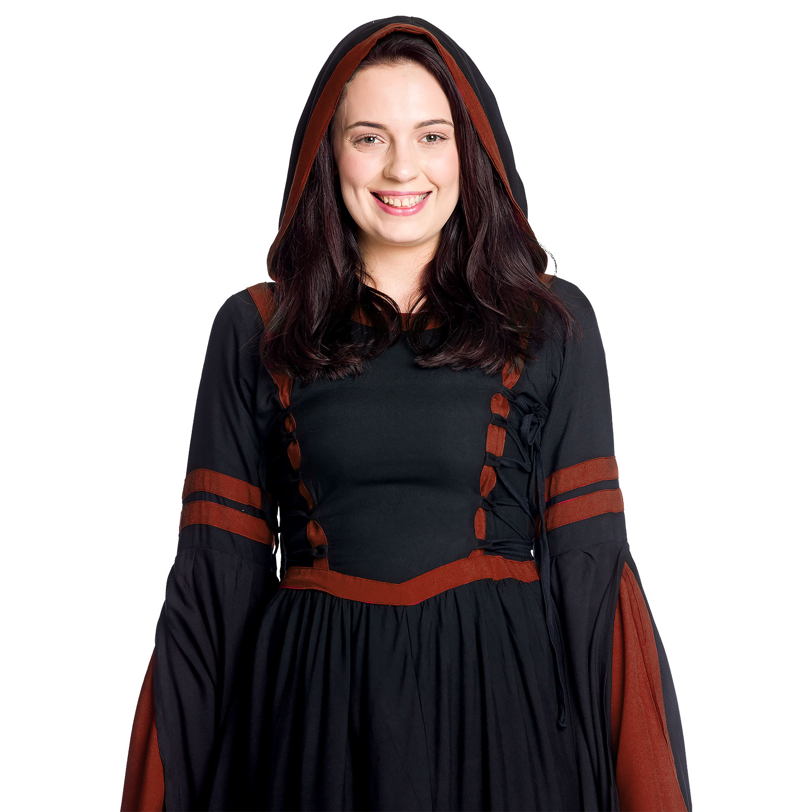 Robe médiévale à capuche Isolde noir-rouge