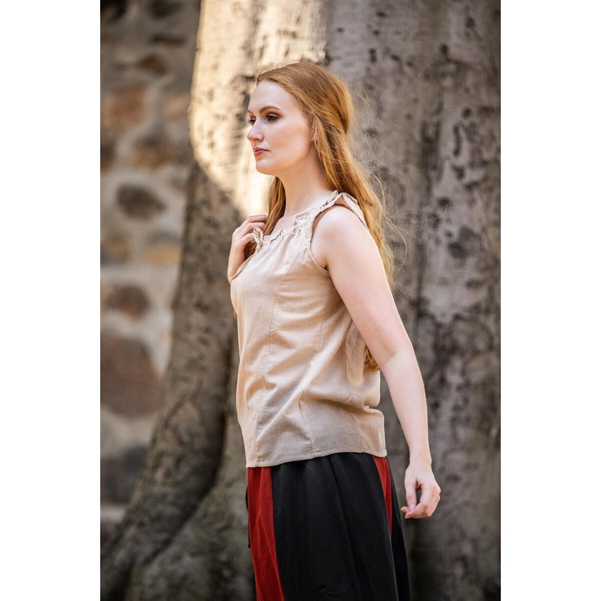 Średniowieczna letnia bluzka Adele bez rękawów beżowa