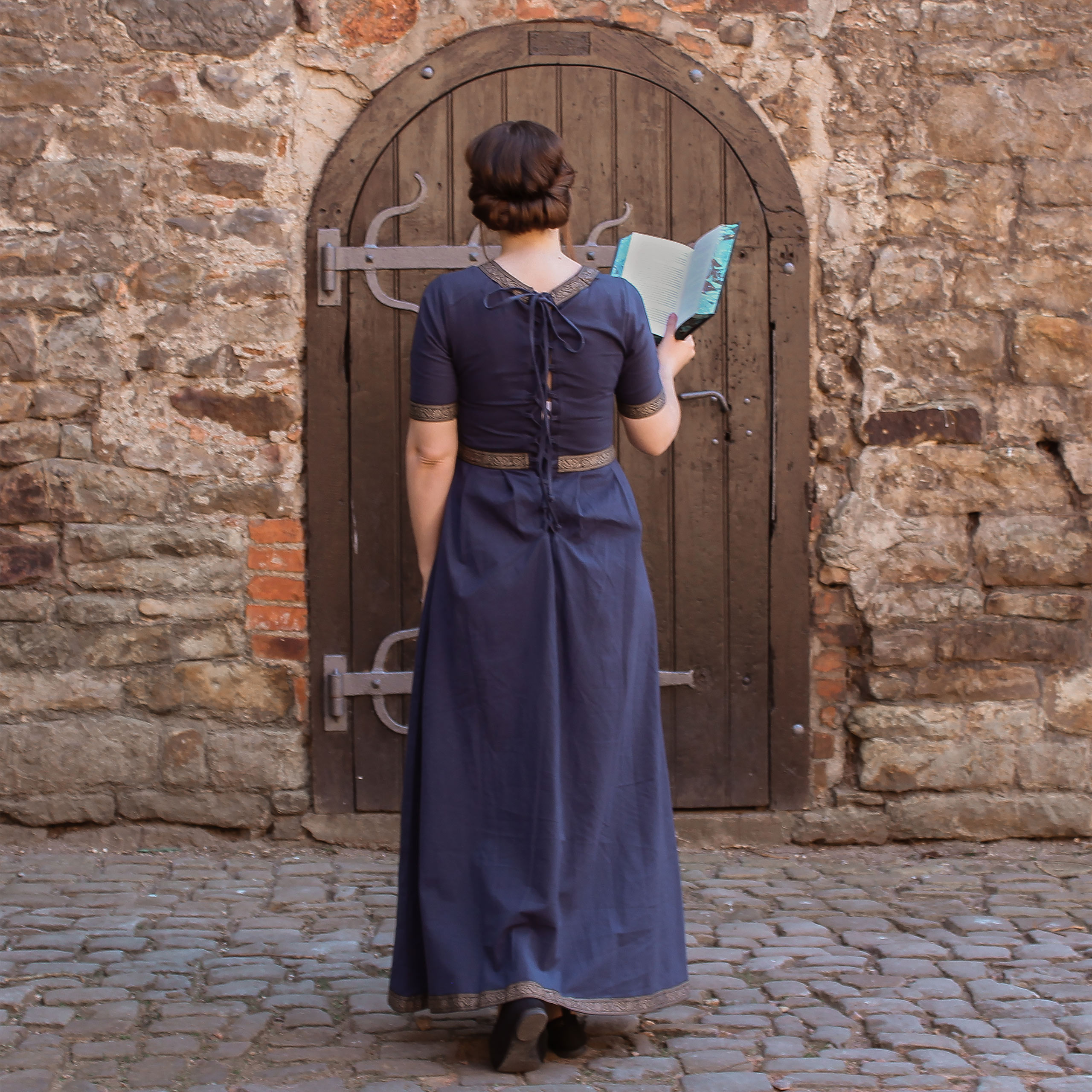 Robe Médiévale Ennlin à Manches Courtes Bleue