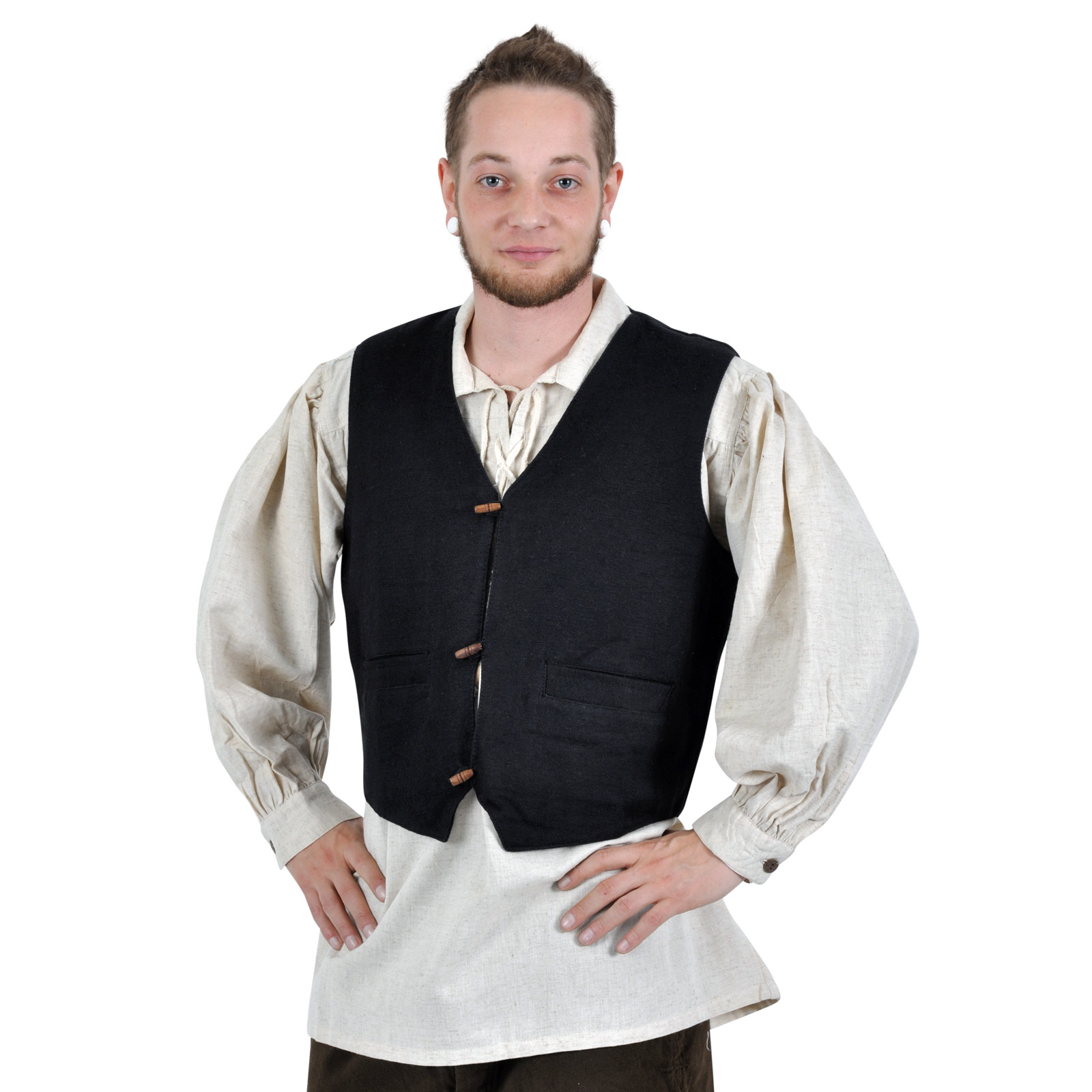 Medieval Vest Heinrich with Pockets Black