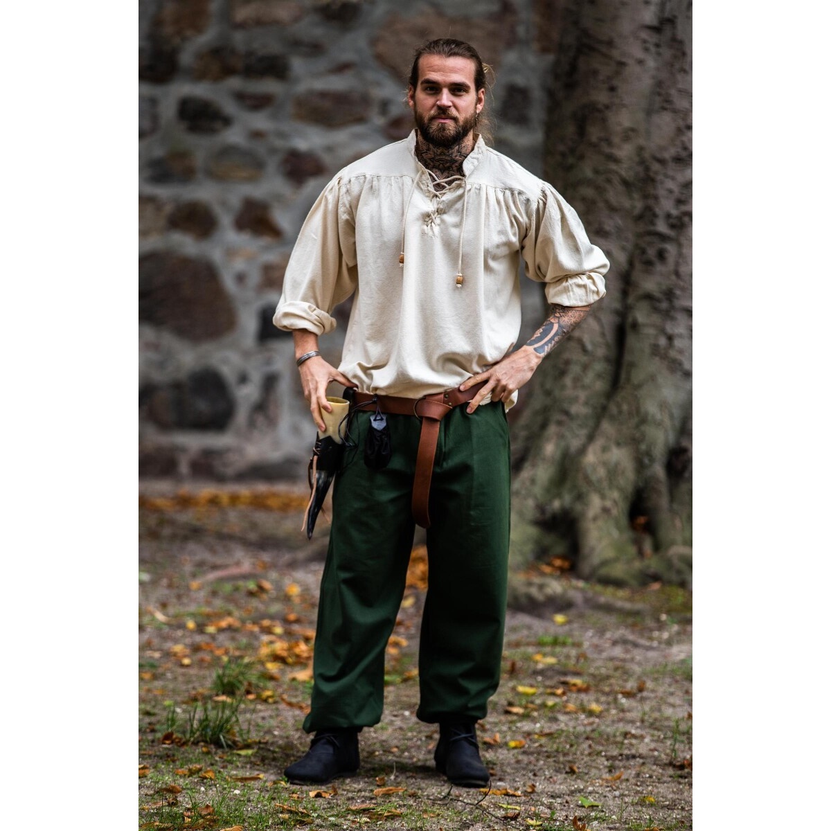 Pantaloni medievali Linhart con allacciatura in vita verde