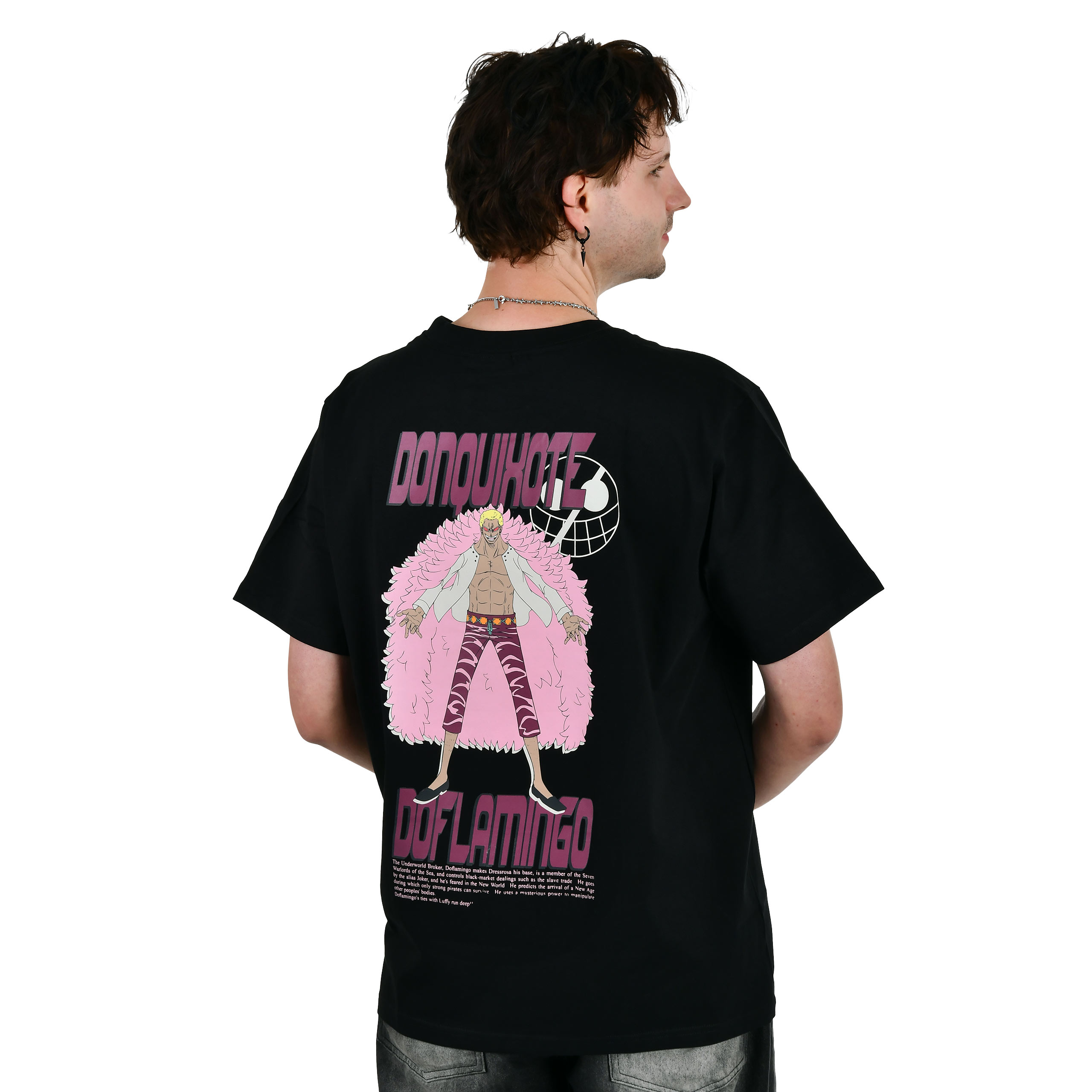 One Piece - T-shirt oversize Don Quixote Doflamingo nera