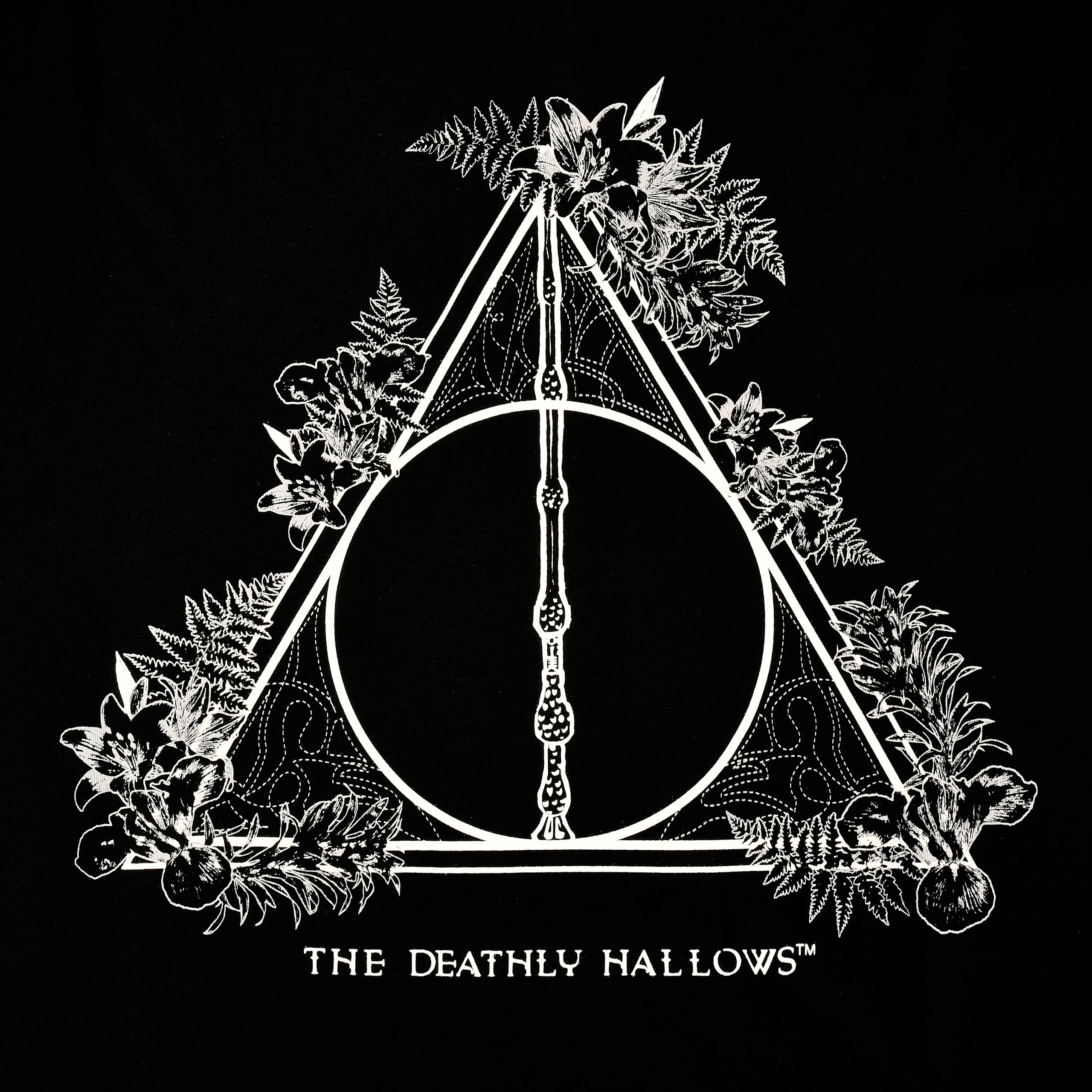 Harry Potter - T-shirt Femme Floral Deathly Hallows noir
