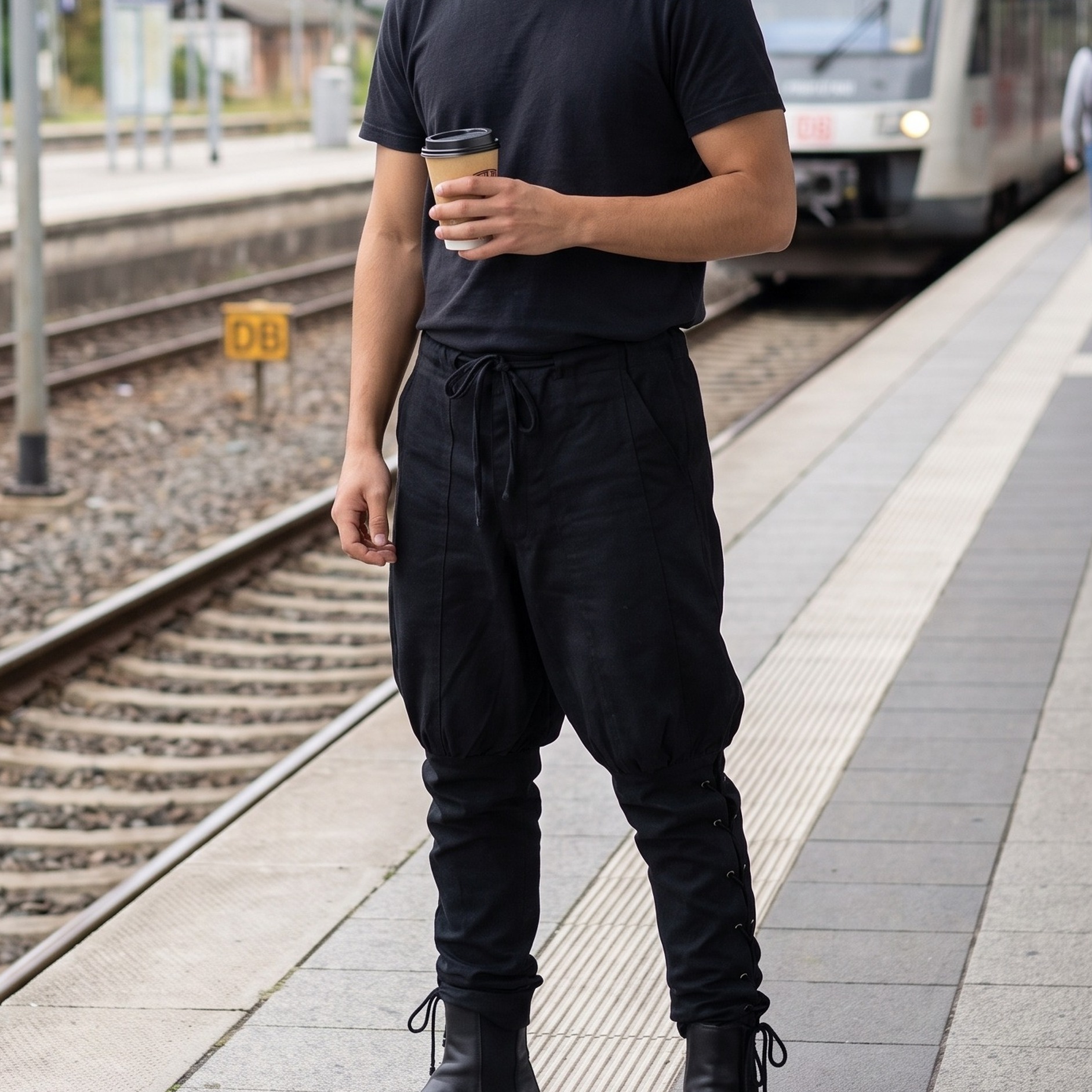 Hose Bertram Herren mit Unterbeinschnürung schwarz