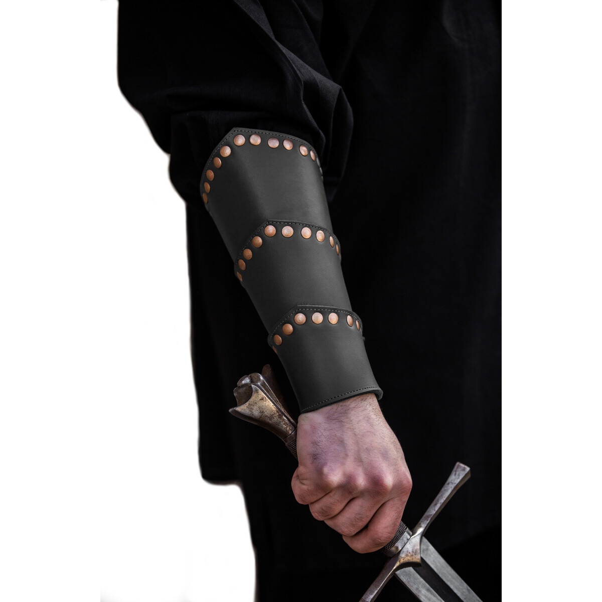 Mittelalter Lederarmschienen mit Nieten schwarz