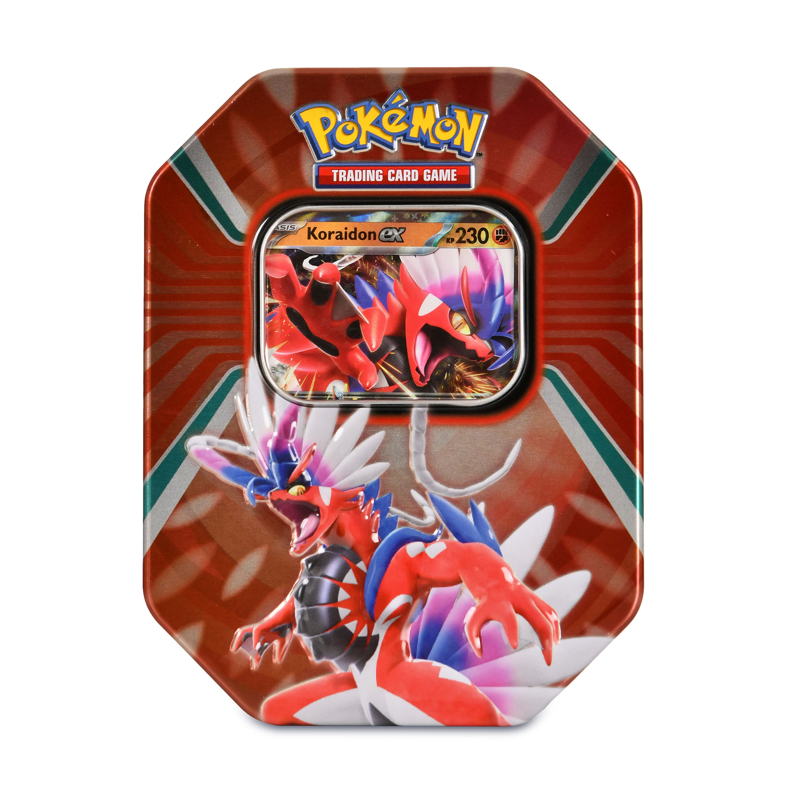 Carte Pokémon Koraidon et 4 paquets de 10 cartes en boîte métal