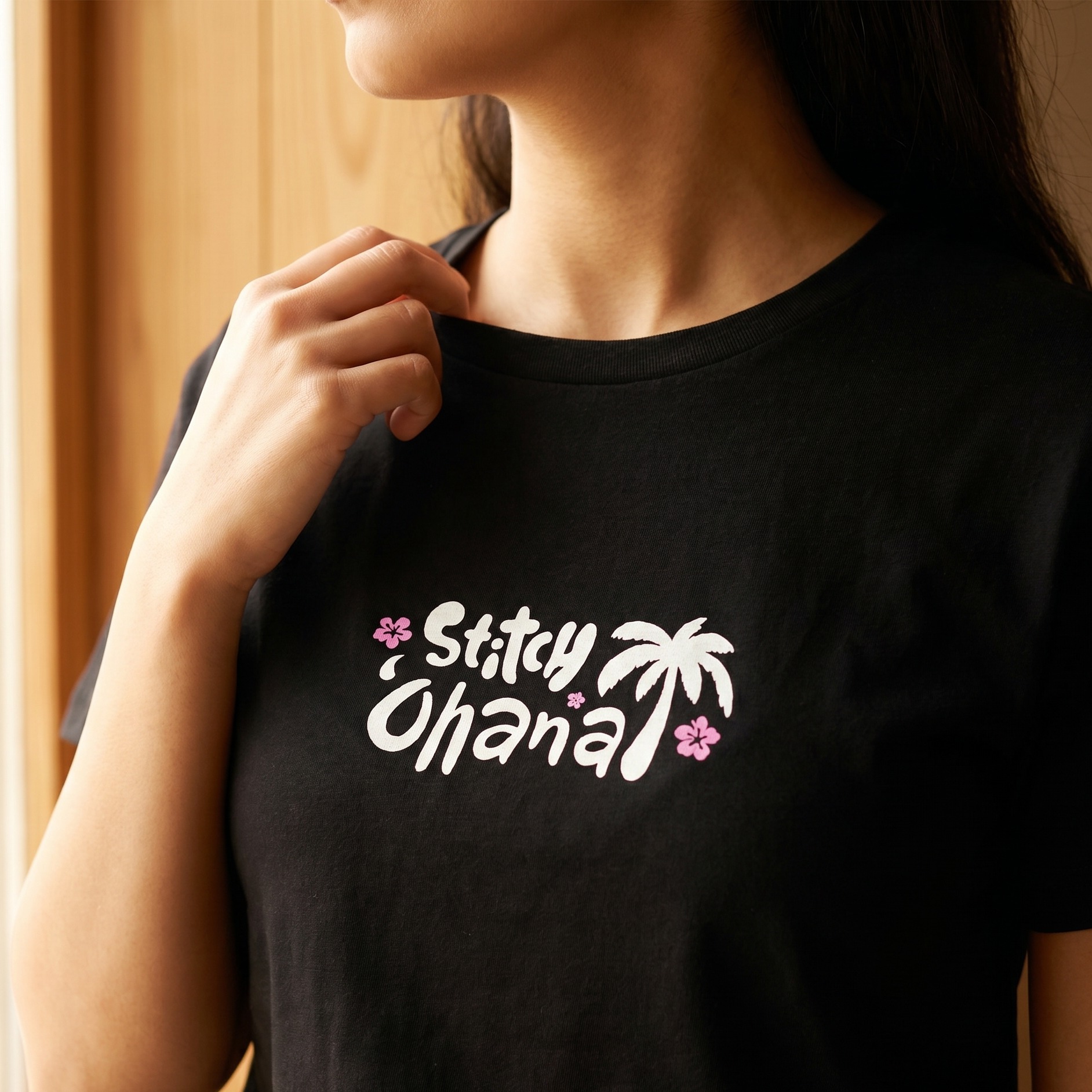 Camiseta Stitch Mujer Negra - Lilo & Stitch