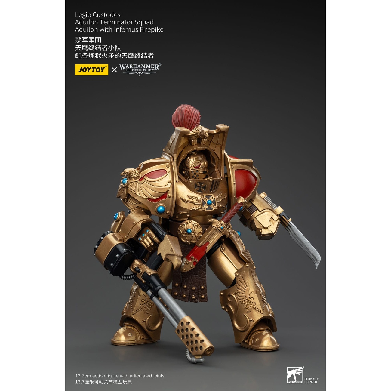 Warhammer The Horus Heresy Figurine articulée 1/18 Legio Custodes Aquilon Terminator Squad Aquilon avec Infernus Firepike 14 cm