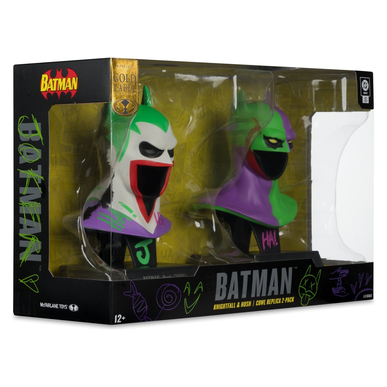 Batman DC Direct Mini-Replik 1/3 2er-Pack Batman Masken Hush & Knightfall (Jokerized) (Gold Label) 18 cm