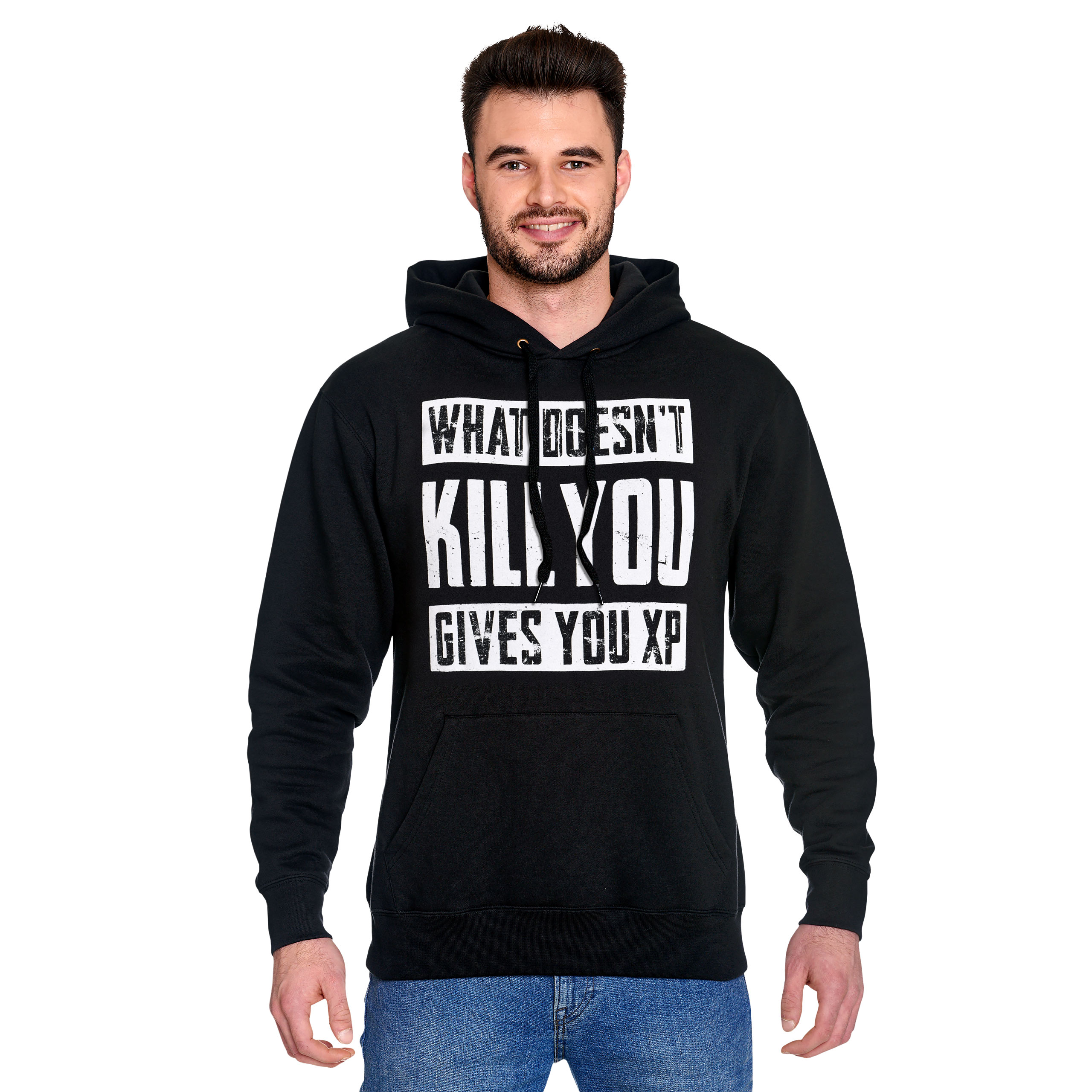 Sweat à capuche noir 'What Doesn't Kill You Gives You XP'