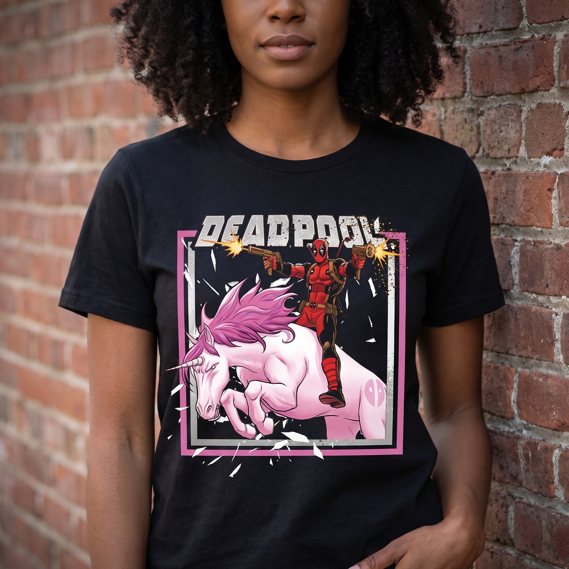 Deadpool - Pink Unicorn Ride T-shirt svart