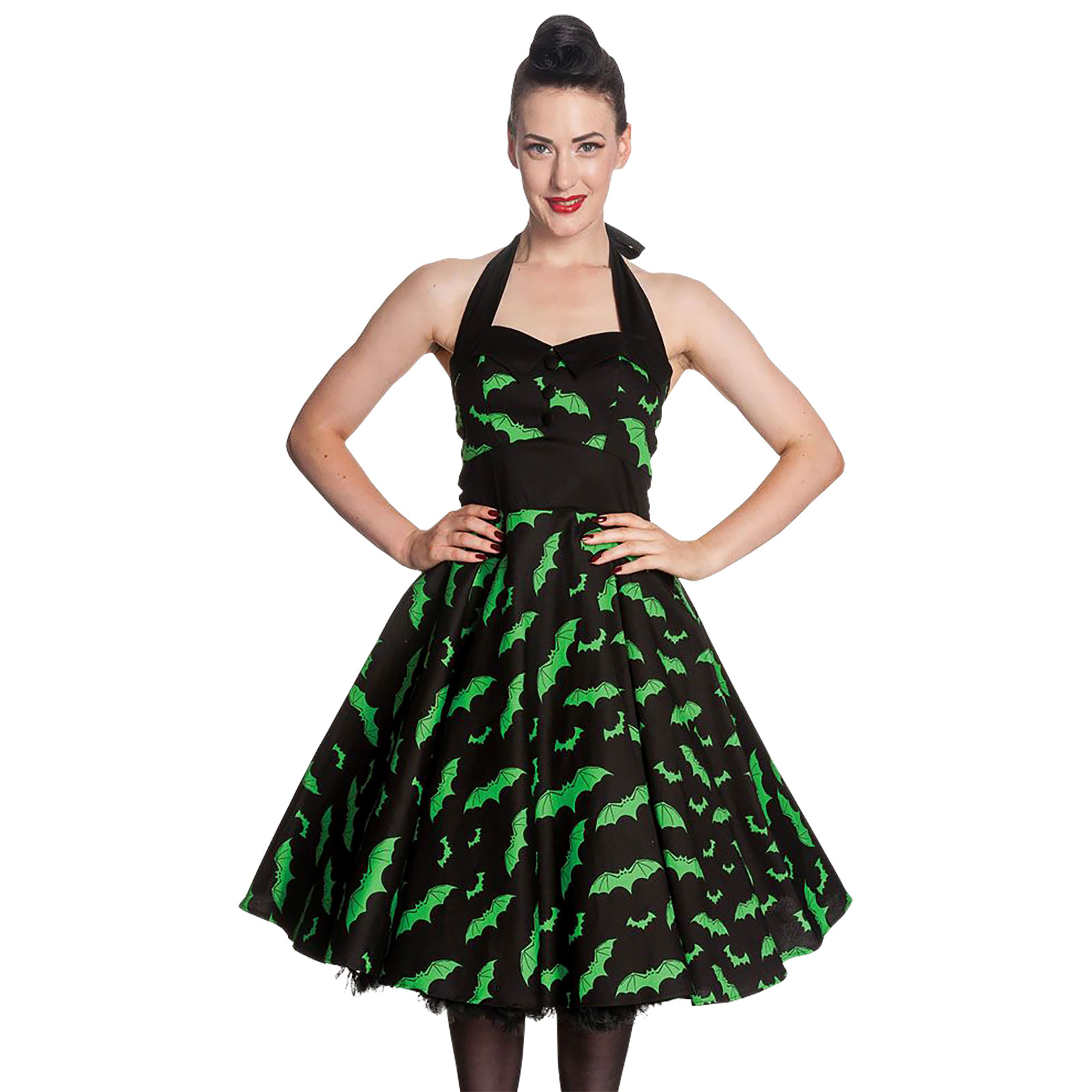 Rockabilly Dress Bat black-green