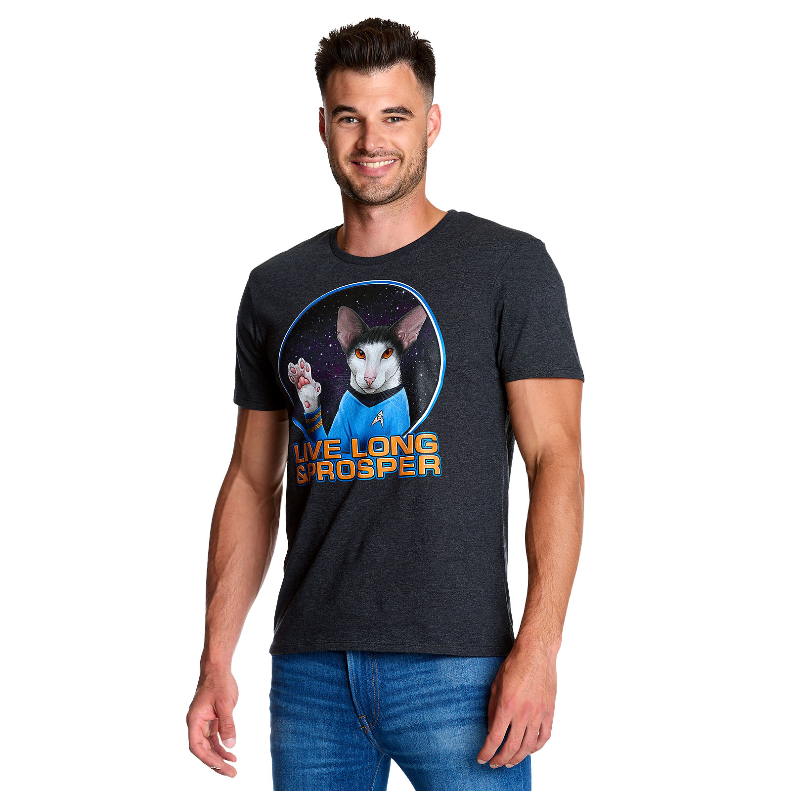 Star Trek - Cat Spock Live Long and Prosper T-Shirt grau